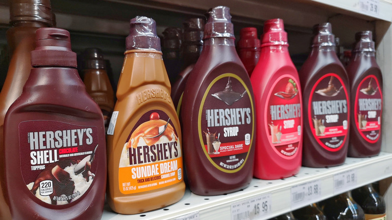 Display of Hershey's syrups