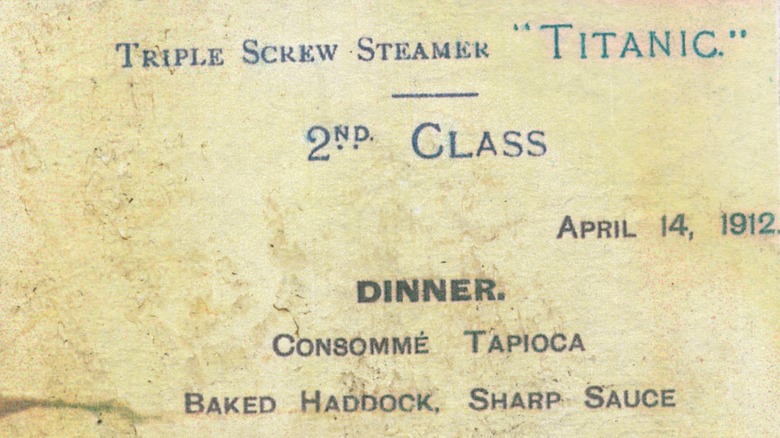 Titanic 2nd class dinner menu