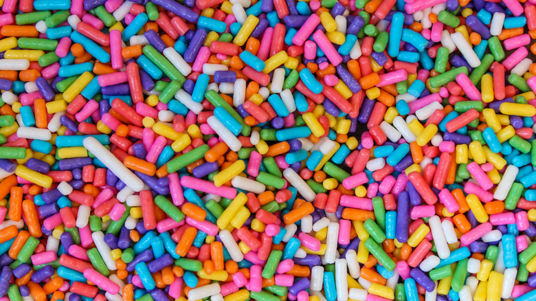 Close-up of rainbow sprinkles