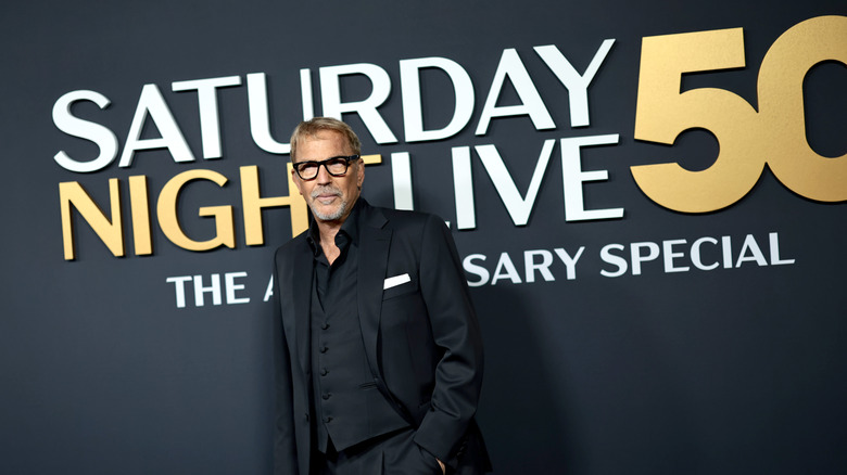 Kevin Costner on the red carpet at SNL 50