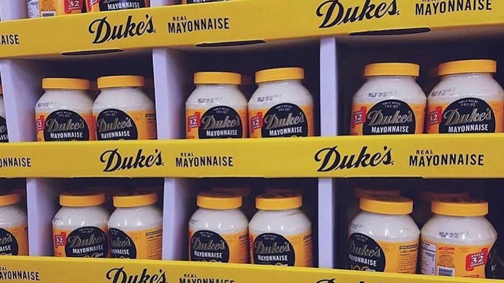 Jars of Duke's Mayonnaise at a grocery store