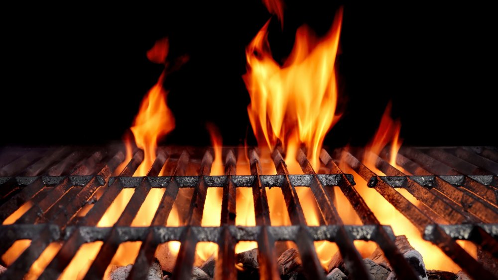 A flaming grill.