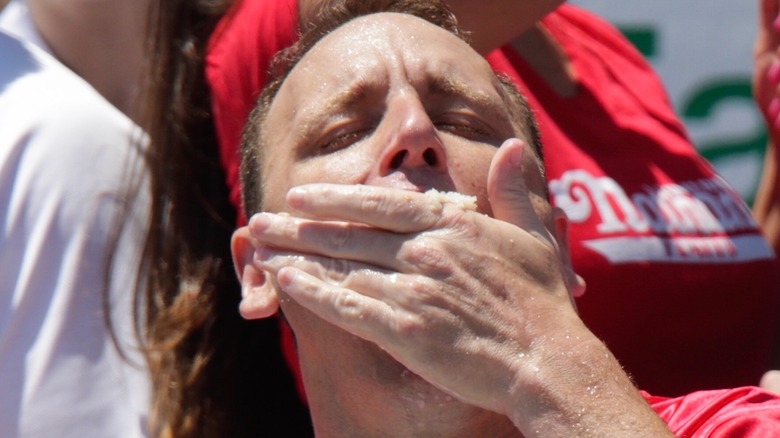 Joey Chestnut in a hot dog eating competition