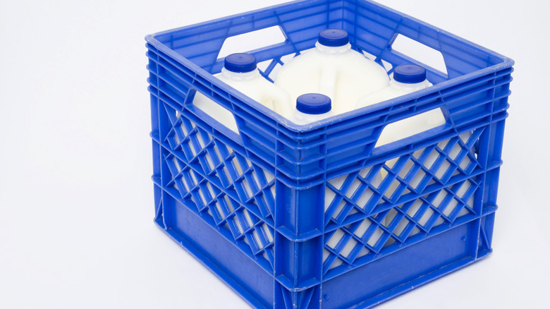 A full milk crate container