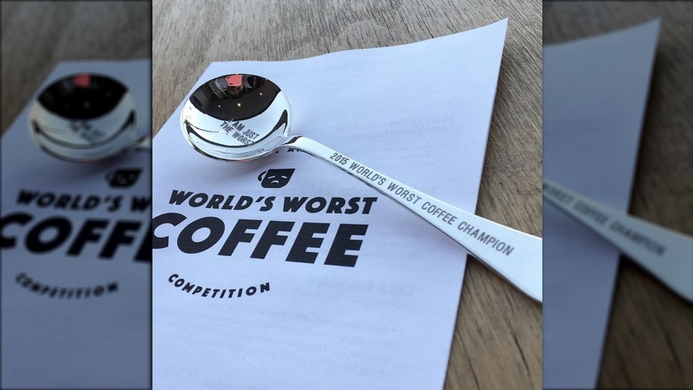 World's Worst Coffee Competition program and spoon