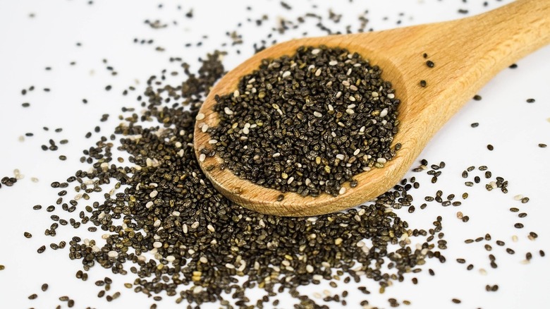wooden spoon of chia seeds