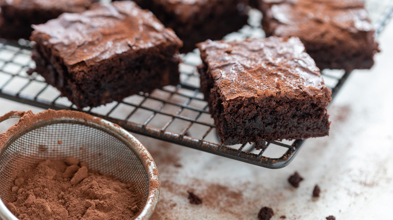 Fudge brownies on cooling rack