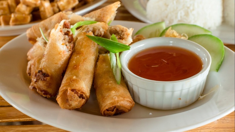 Fried spring rolls with duck sauce