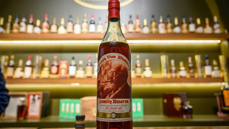 Bottle of Pappy Van Winkle on bar