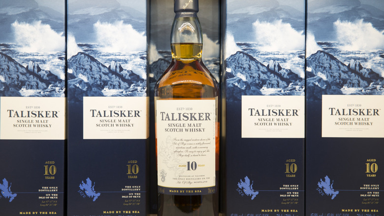 Bottle and boxes of Talisker whiskey