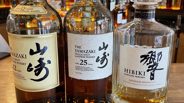 Labels on bottles of Yamazaki and Hibiki
