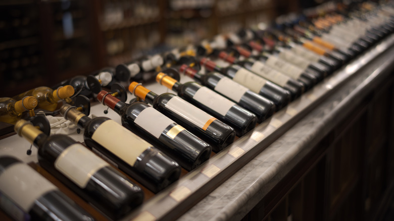Bottles of wine on a wine rack