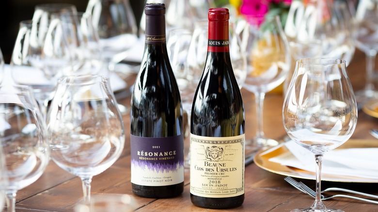 Bottles of Resonance pinot noir and Louis Jadot Burgundy