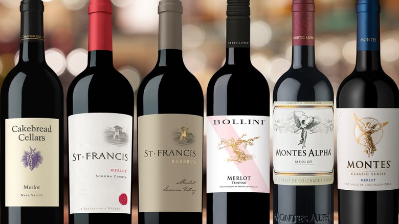 Bottles of merlot wine
