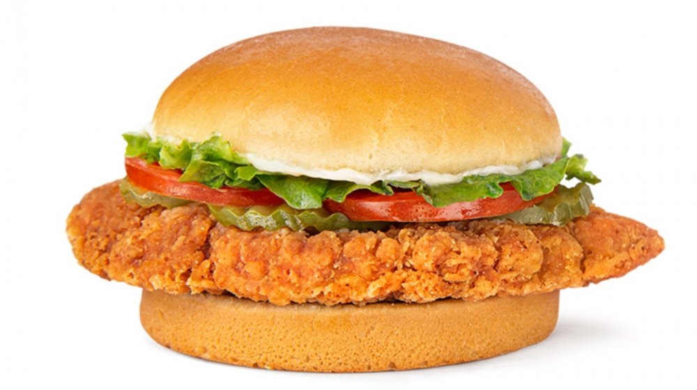Whataburger spicy chicken sandwich on white background