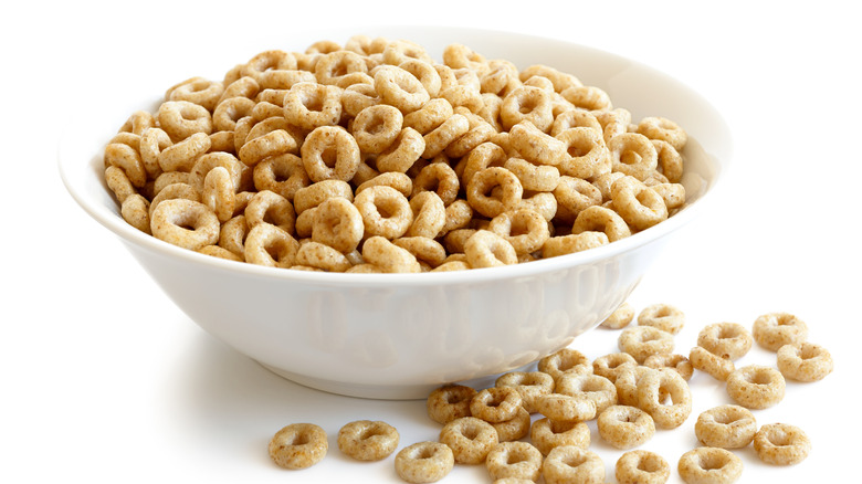 Cheerios in a white bowl