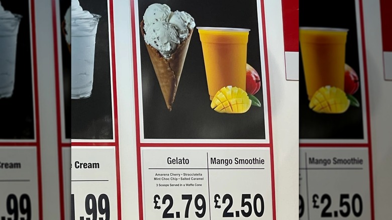 Gelato on the Costco food court menu in the UK