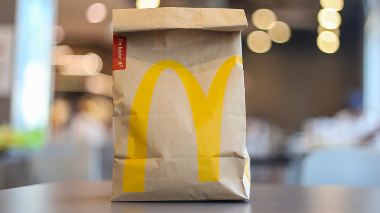 McDonald's bag sitting on a counter
