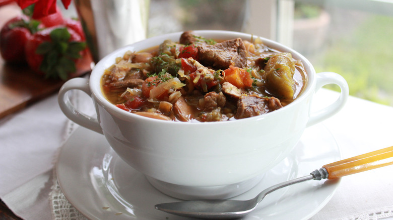 A Kentucky Burgoo in white bowl