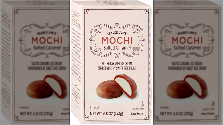 Box of frozen salted caramel mochi.