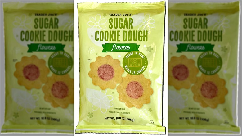 Package of sugar cookie dough in the shape of flowers.
