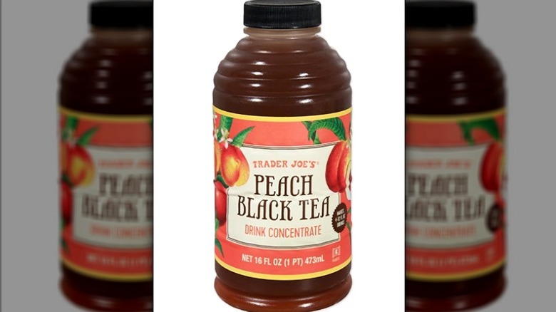 Bottle of peach flavored black tea drink concentrate.
