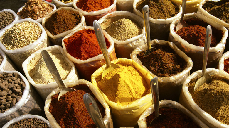 Various spices in individual bags
