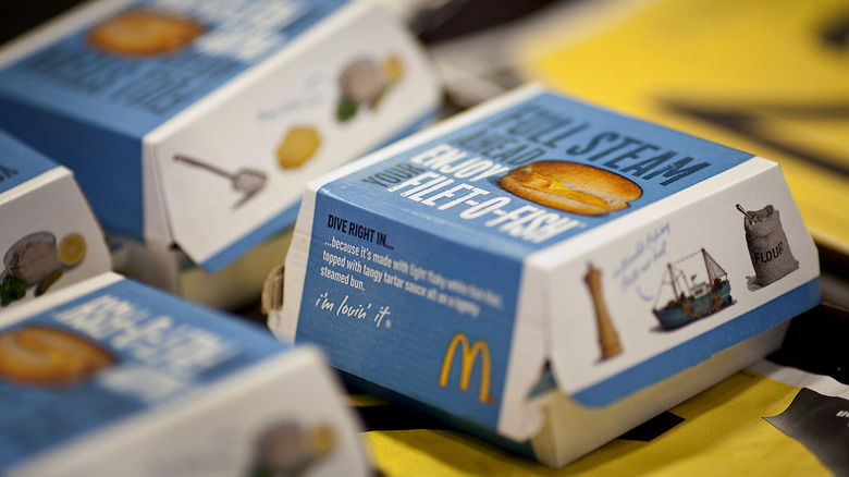 Trays of Filet-O-Fish cartons displayed