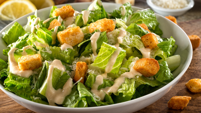 Freshly dressed Caesar salad 