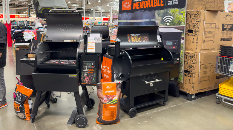 Two outdoor grills on display at Costco