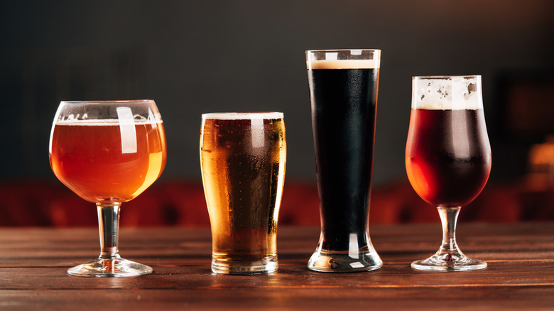 Variety of beers in different glassware