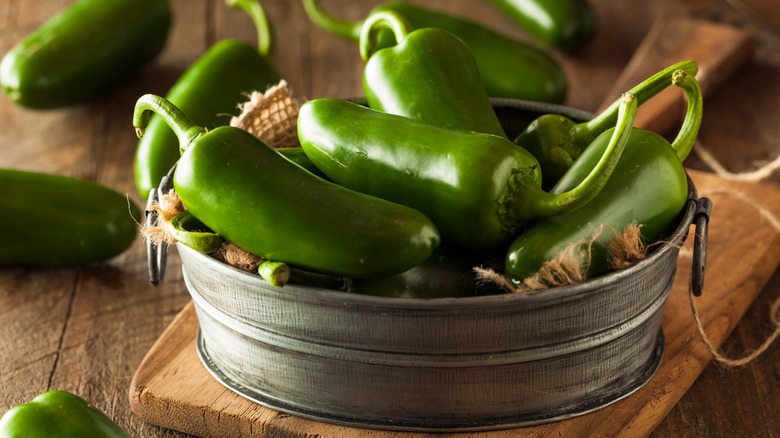 Jalapeno peppers in a tin