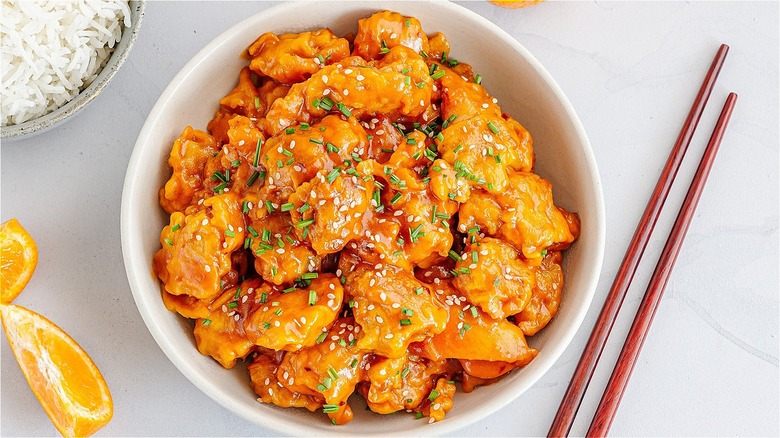 bowl of orange chicken