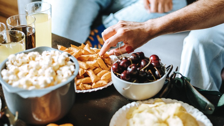 several types of snacks on a table
