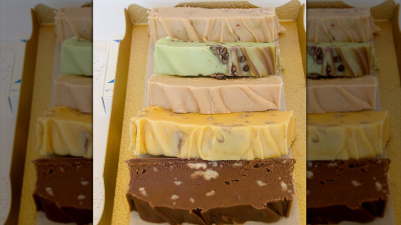 Mackinac Island fudge pieces on a tray