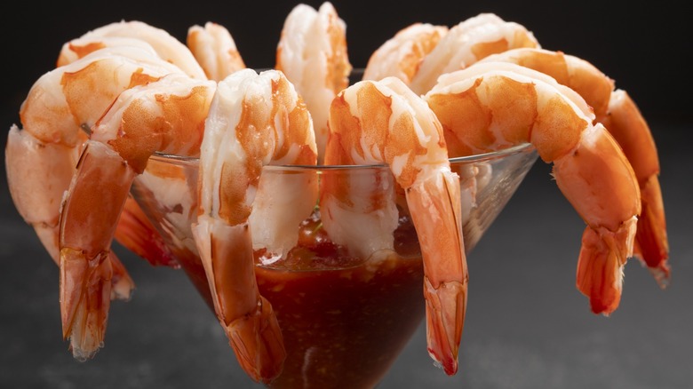 shrimp cocktail arranged in a martini glass