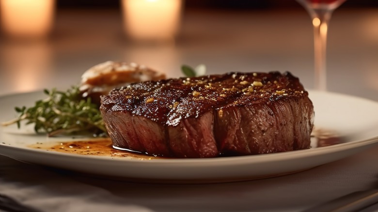Steak and rosemary on plate