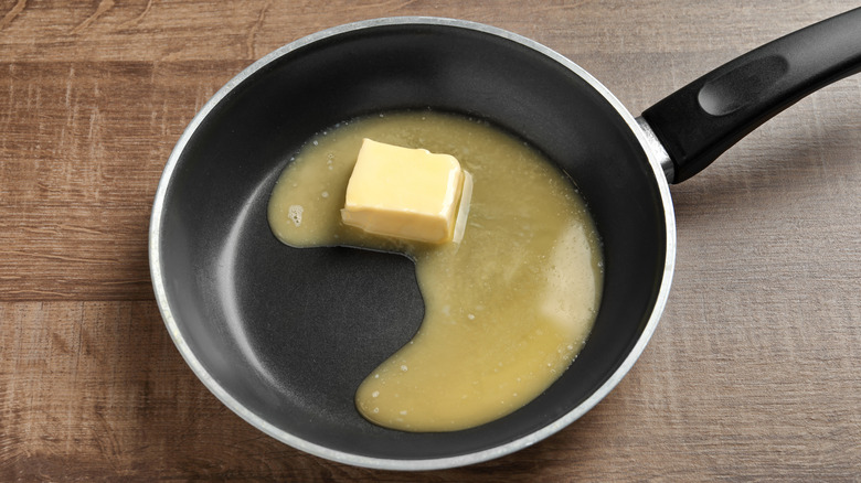 Butter melting in pan