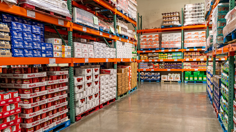Neatly stocked store shelves at Costco