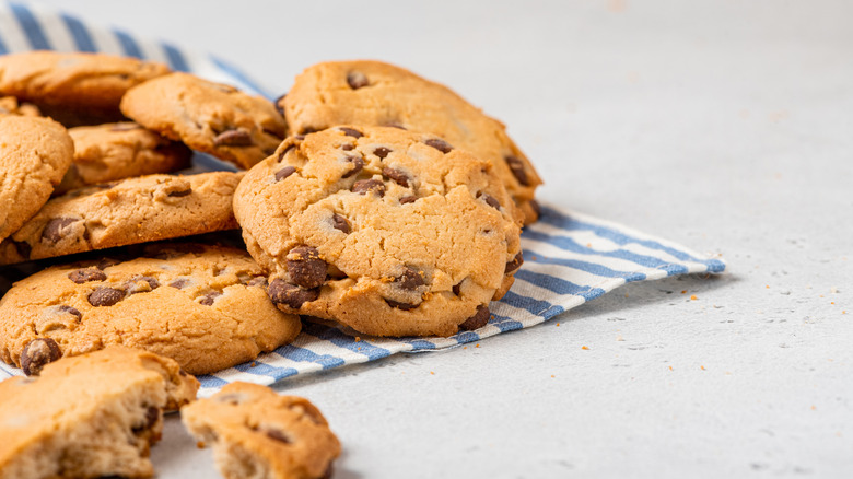 Chocolate chip cookies laid out on a placemat