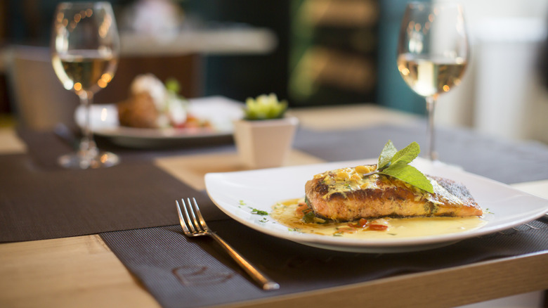 Grilled salmon at upscale restaurant