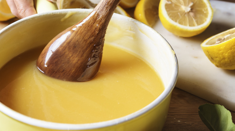 stirring lemon curd