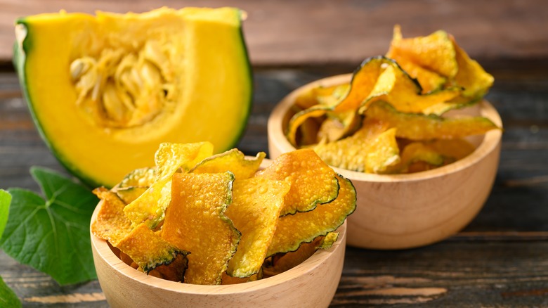 fried squash chips in bowls