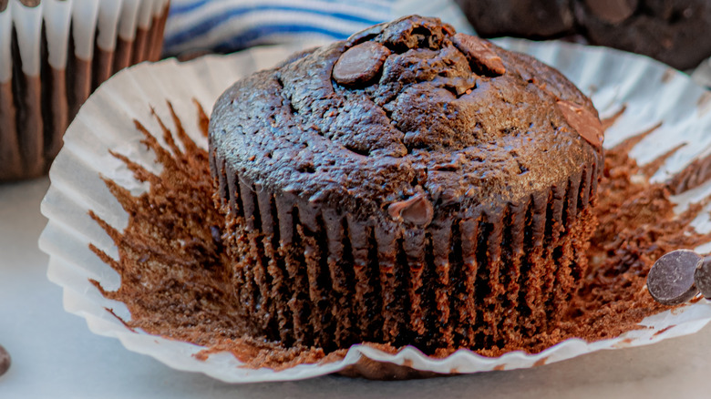 Chocolate chip muffin in wrapper