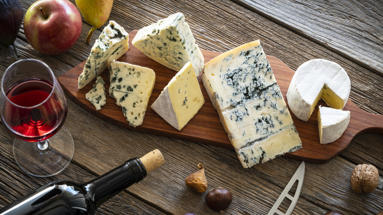 wine next to cheese board