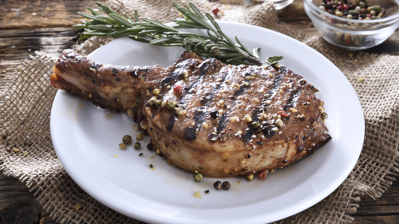 thick-cut pork chop on plate