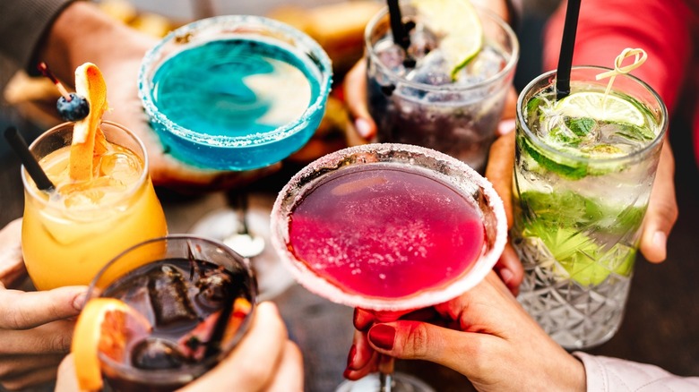 Colorful cocktails in glasses