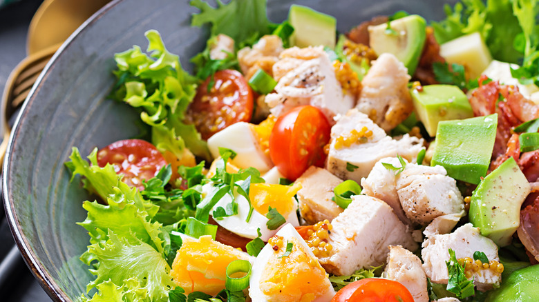 Cobb salad with chicken and eggs