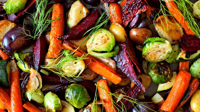 Roasted vegetables in pan