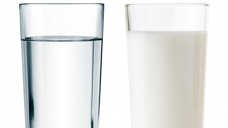 glass of water beside glass of milk